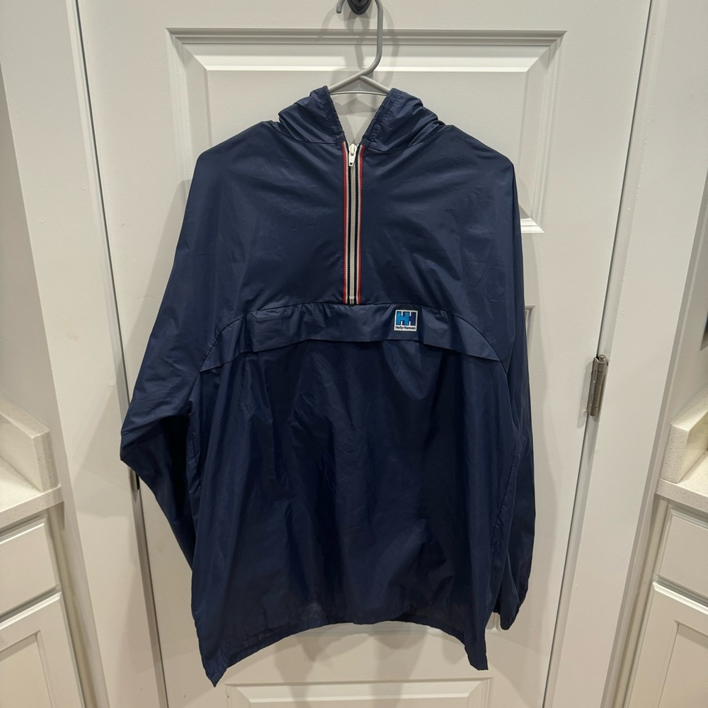 Vintage Men’s Large Helly Hansen Quarter Zip Navy Rain Jacket